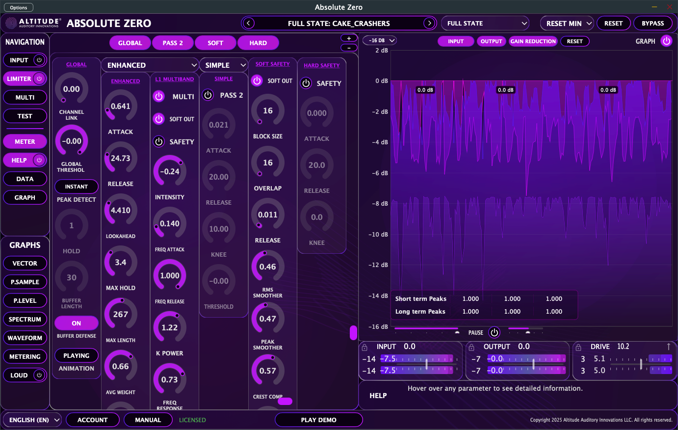 LIMITER Panel - Comprehensive technical controls showing sidechain construction parameters