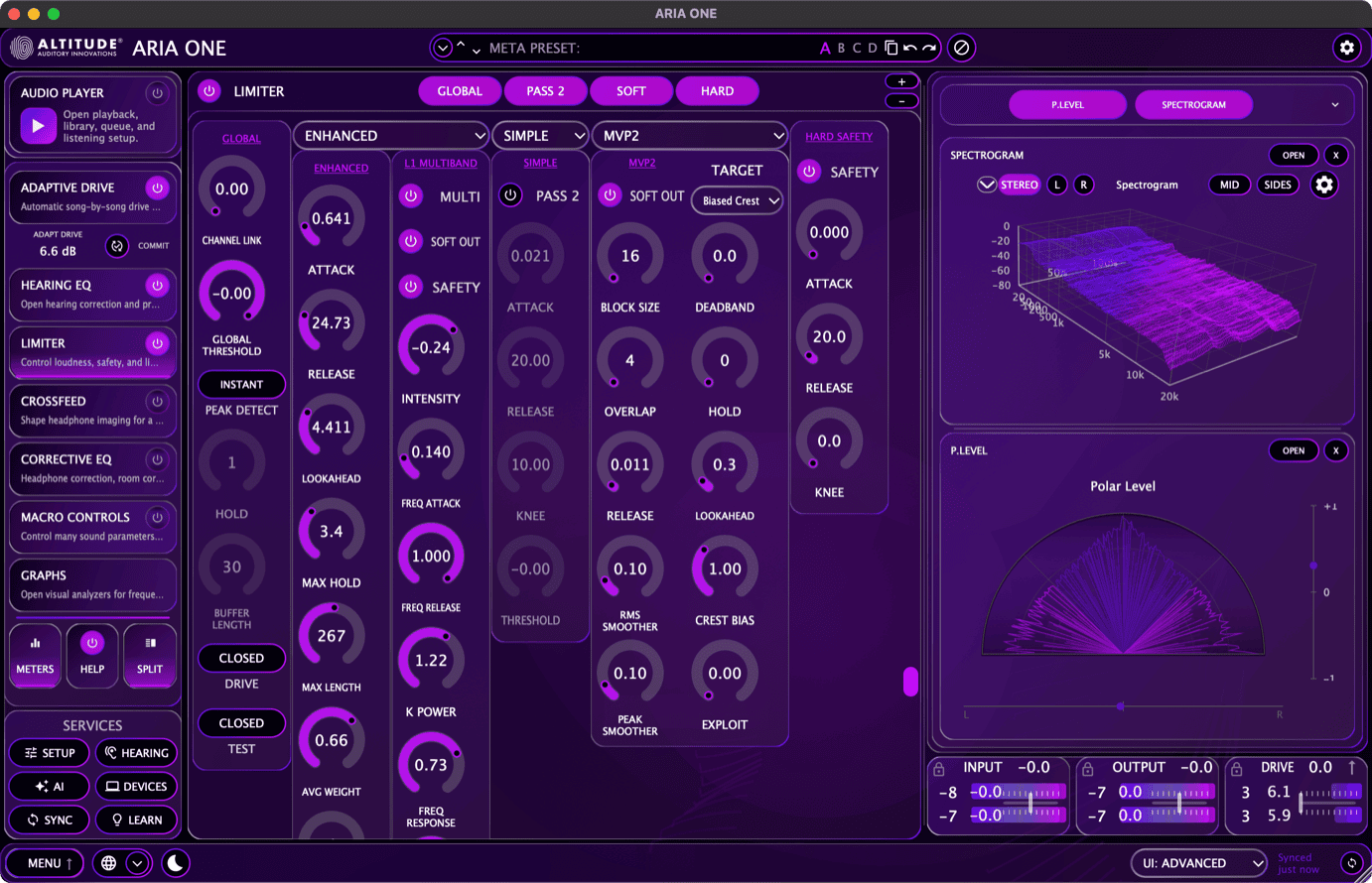 Limiter inside ARIA ONE - Advanced desktop view