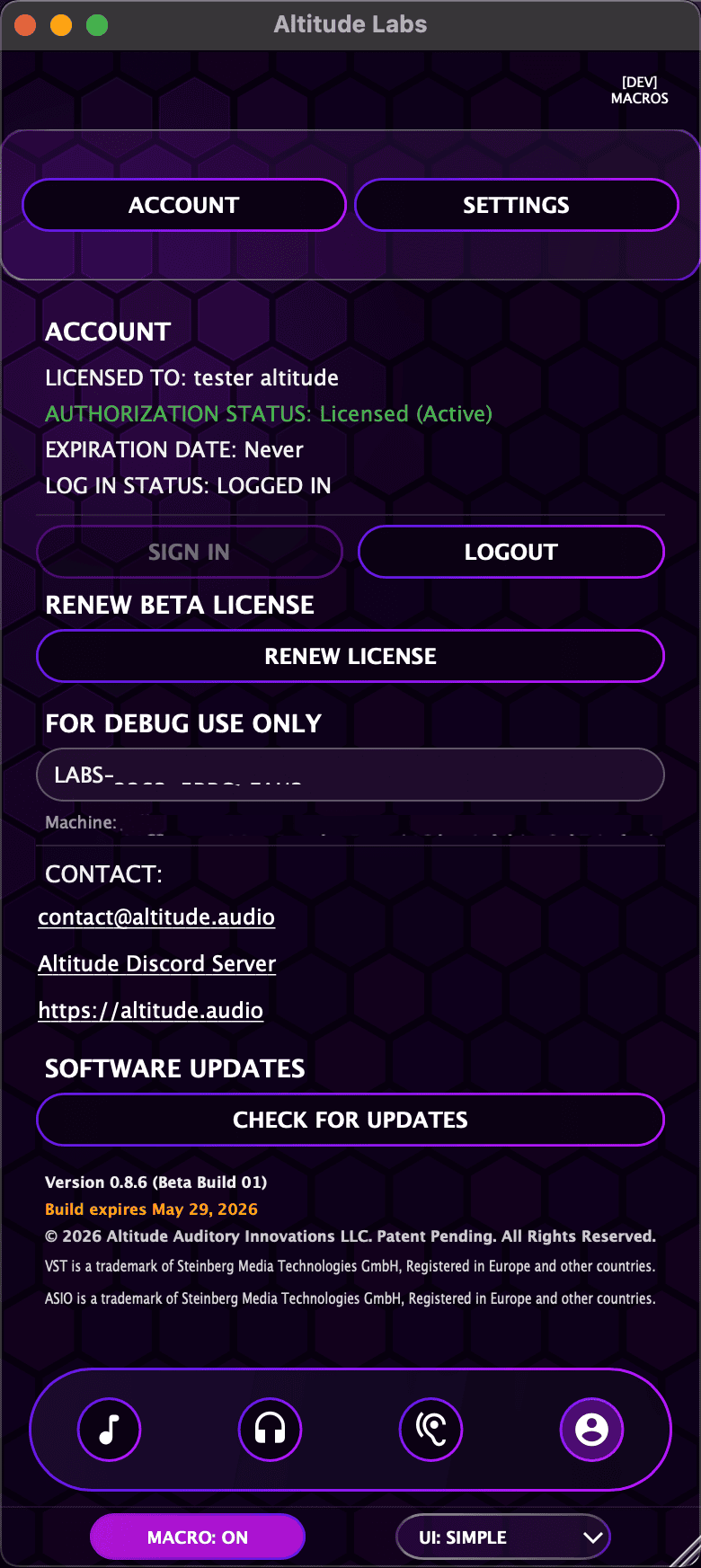 Account Panel — Simple View