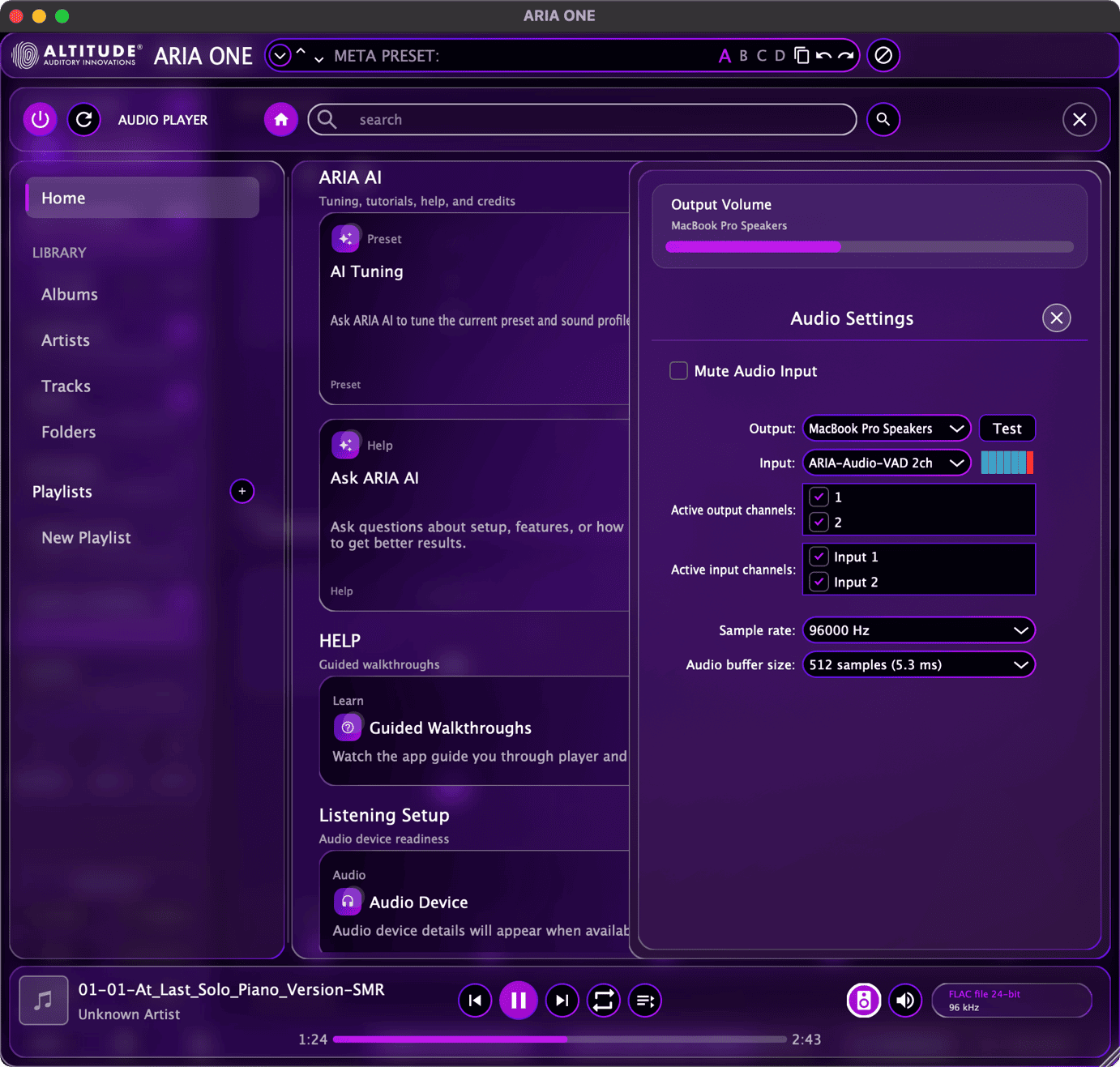 Audio Player Audio Settings