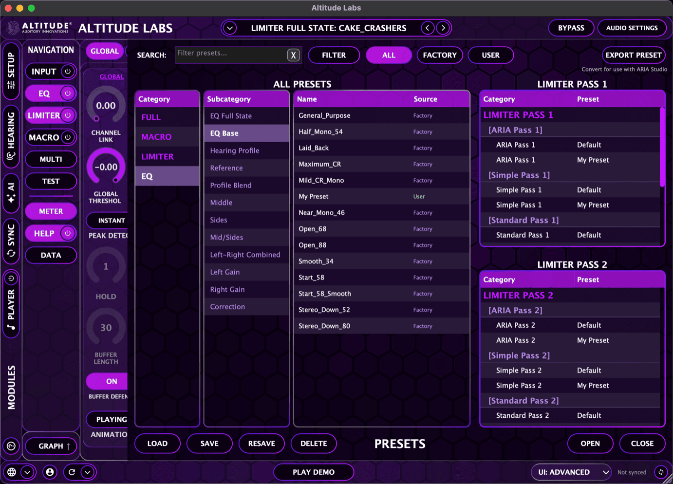 Preset Panel — EQ Presets (Advanced View)