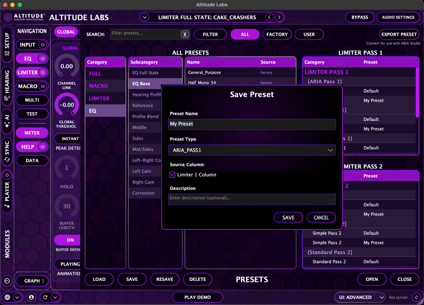 Preset Save Dialog (Advanced View)