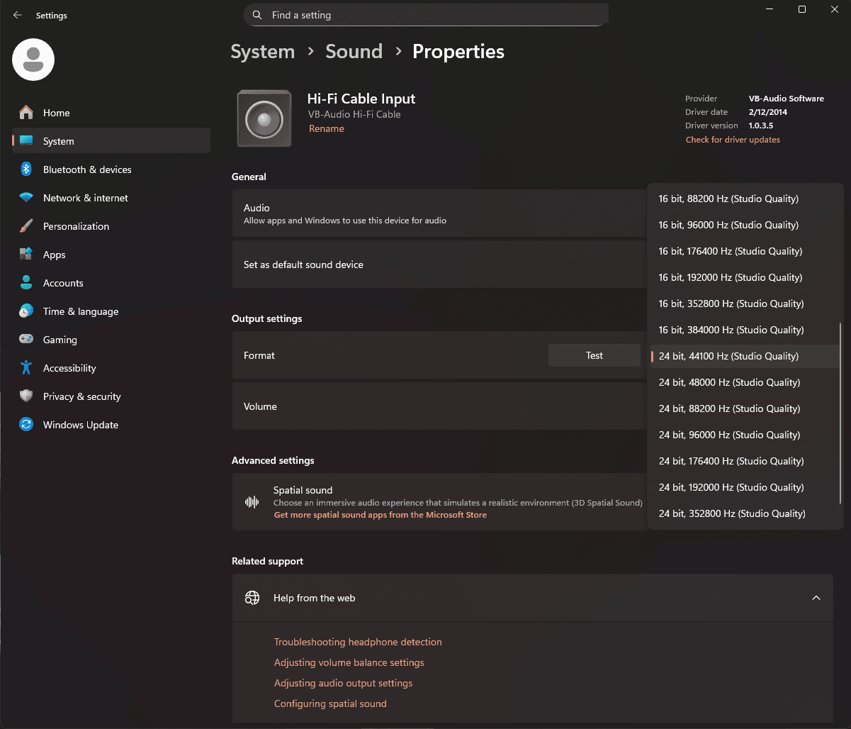 Windows Sample Rate — Input Device
