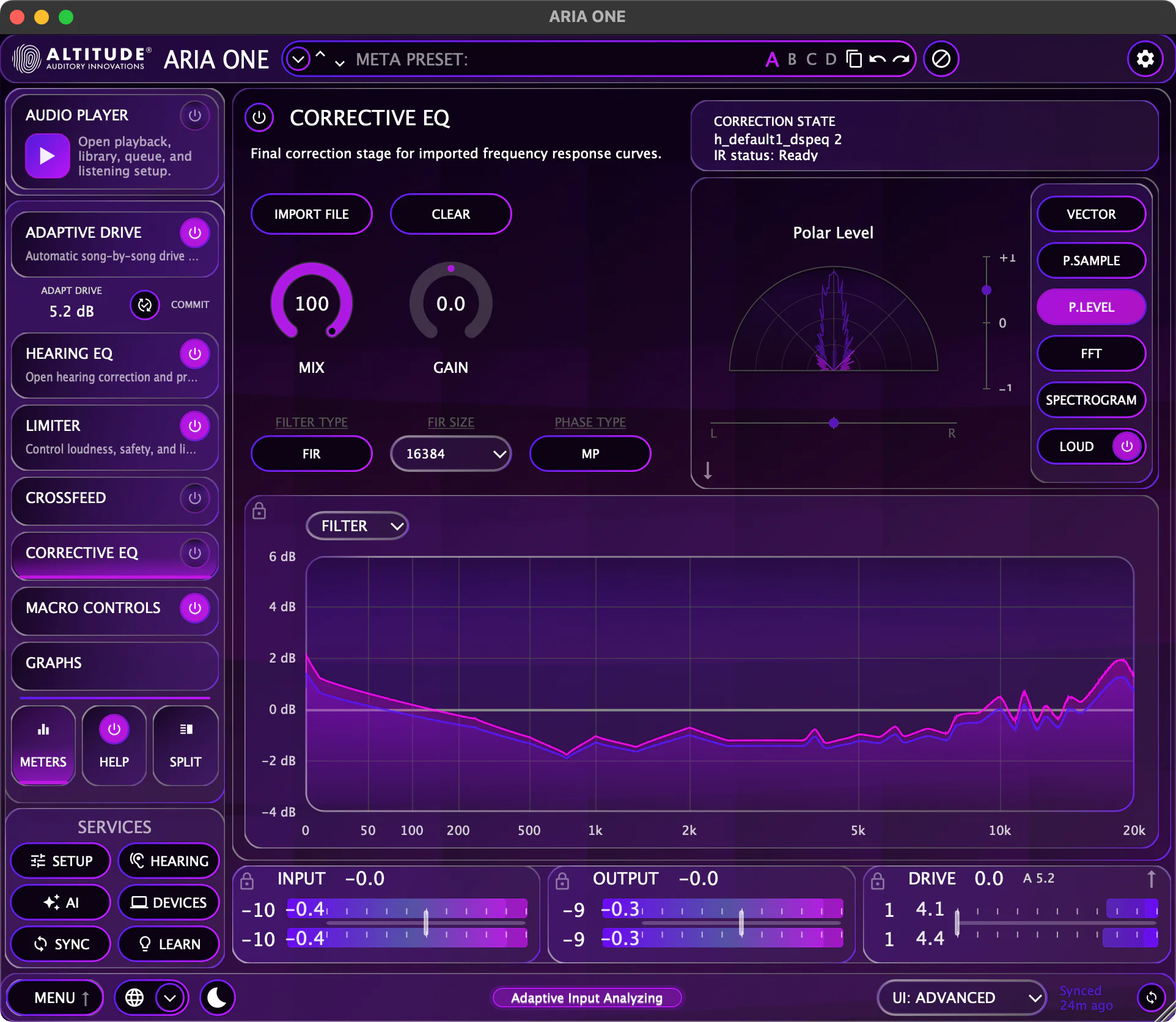 ARIA ONE Corrective EQ — frequency correction and EQ controls