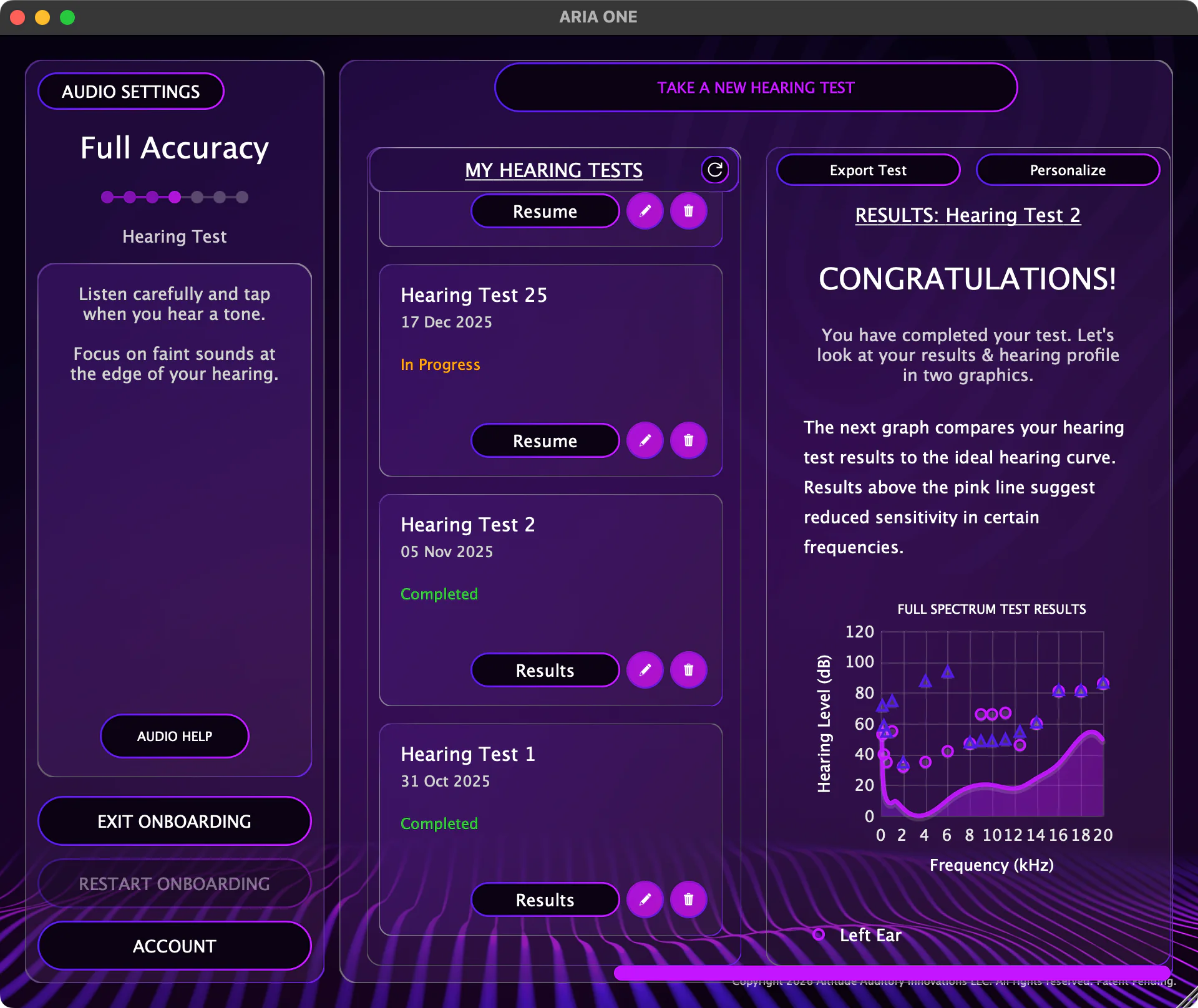 FullScale results on desktop — full-spectrum test results with Personalize and Export Test