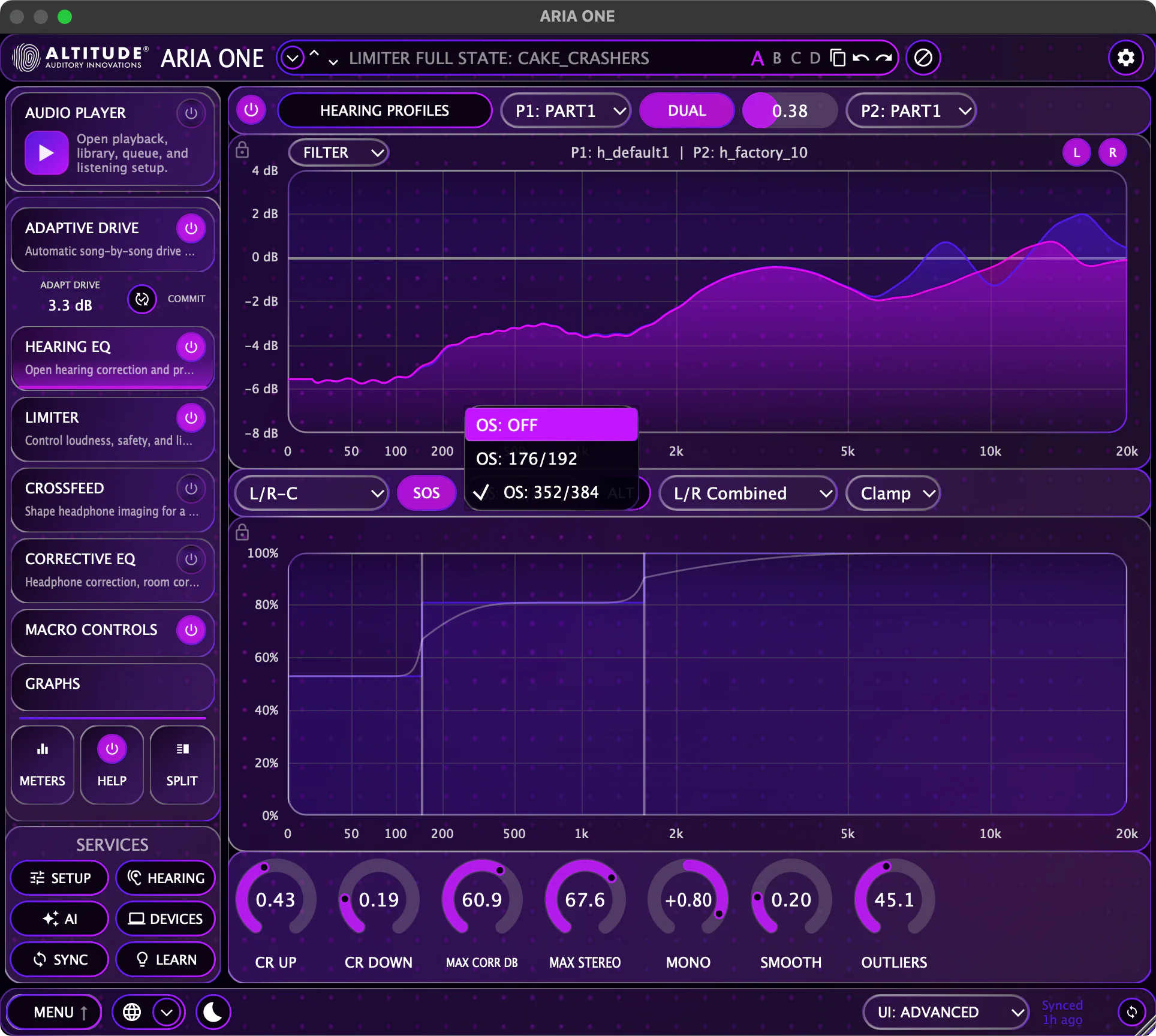 ARIA ONE Advanced View — hearing correction with SOS biquad filter path