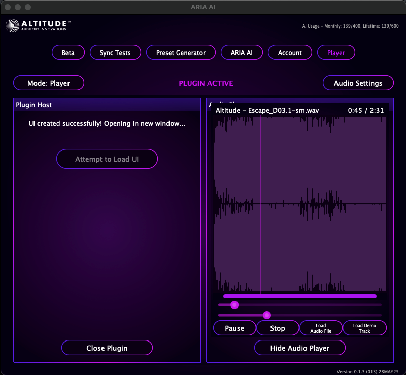 ARIA AI Audio Player and Plugin Host
