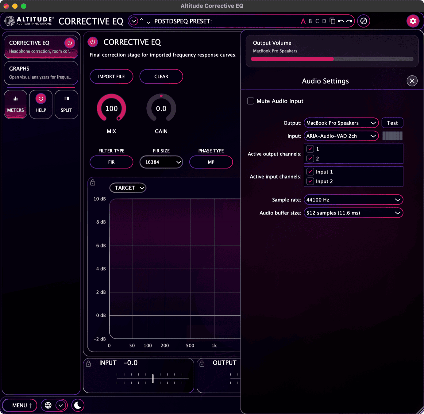 Standalone Corrective EQ - Audio Settings