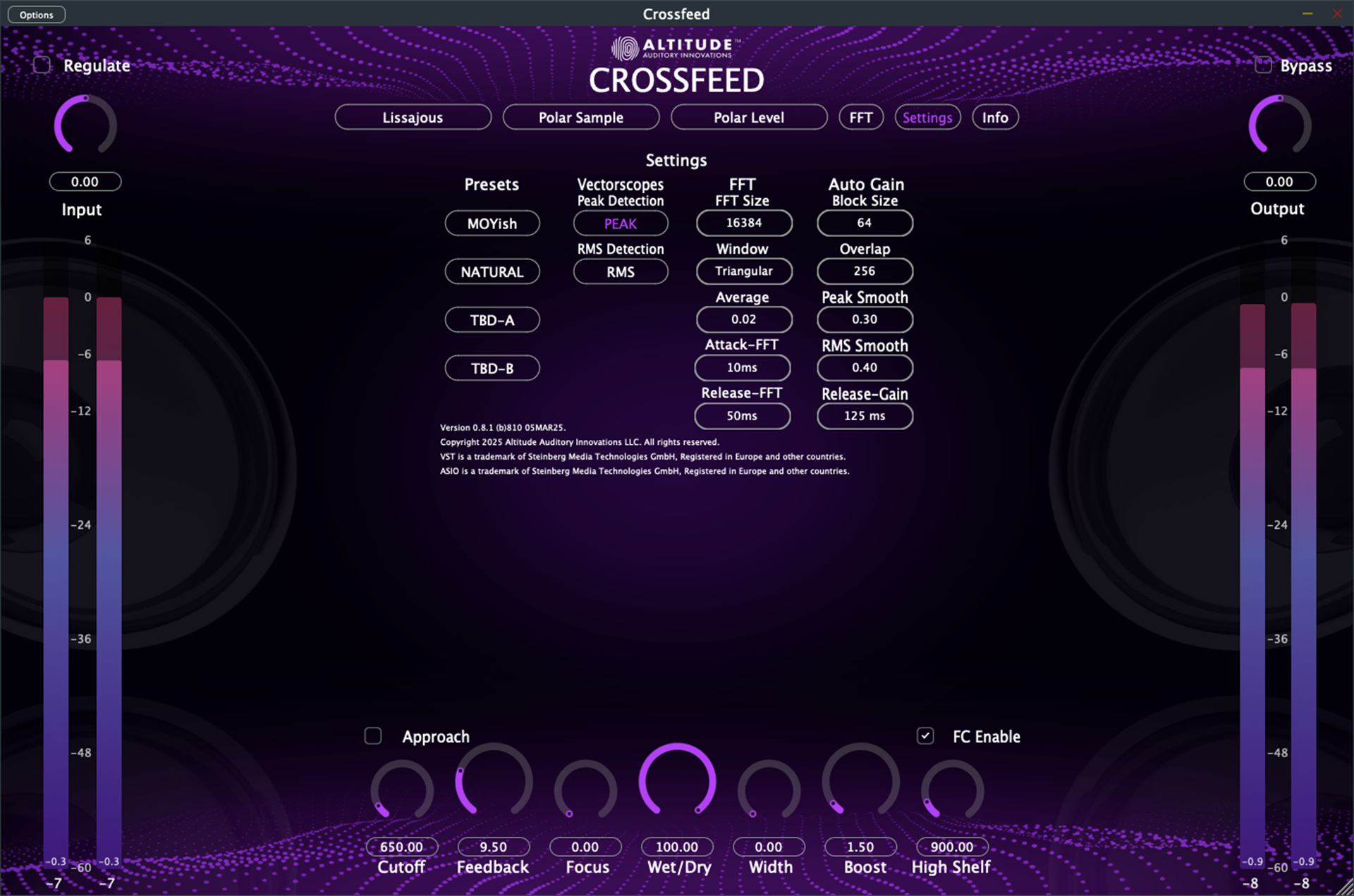 Crossfeed advanced settings interface