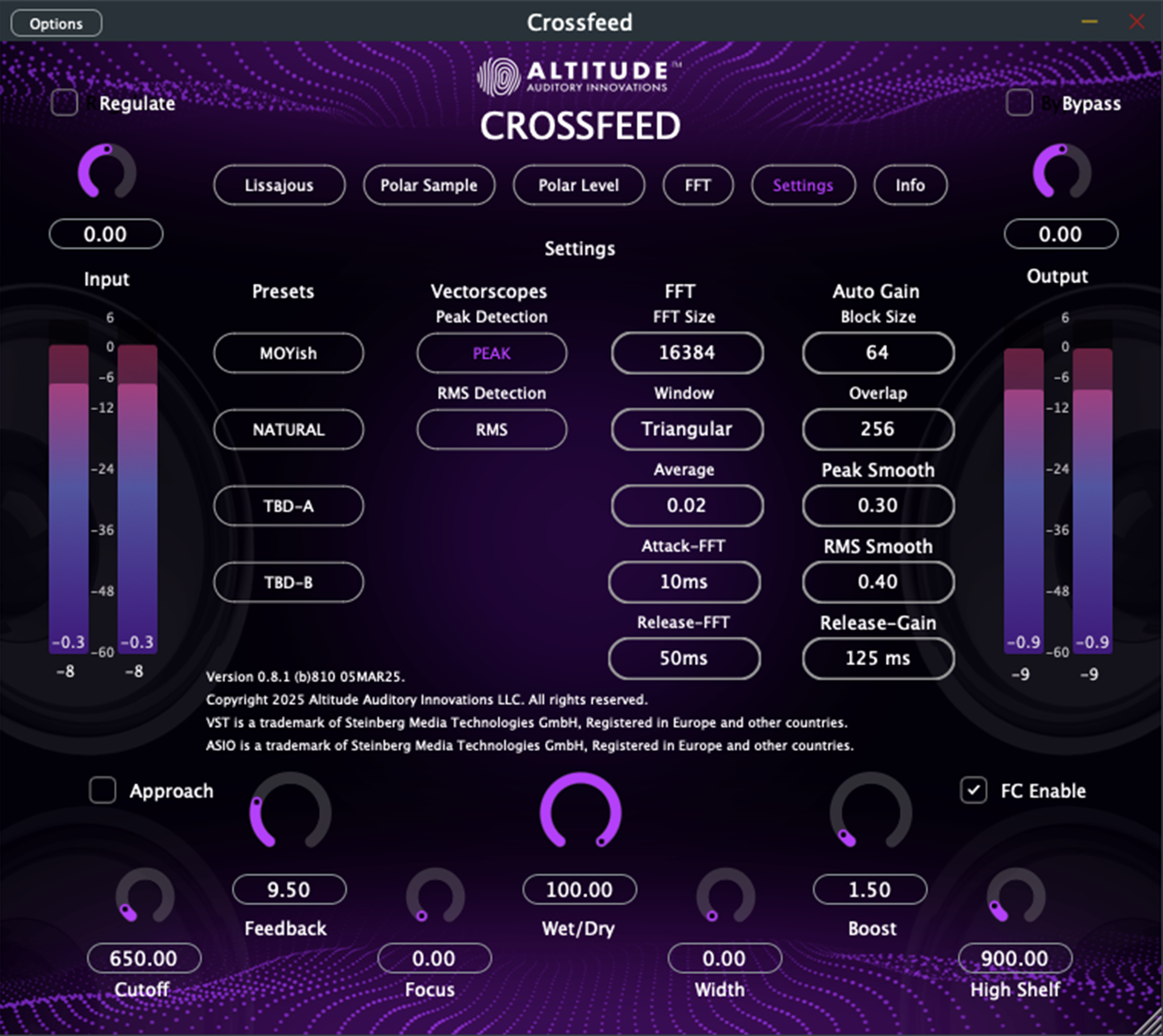Crossfeed plugin controls detail