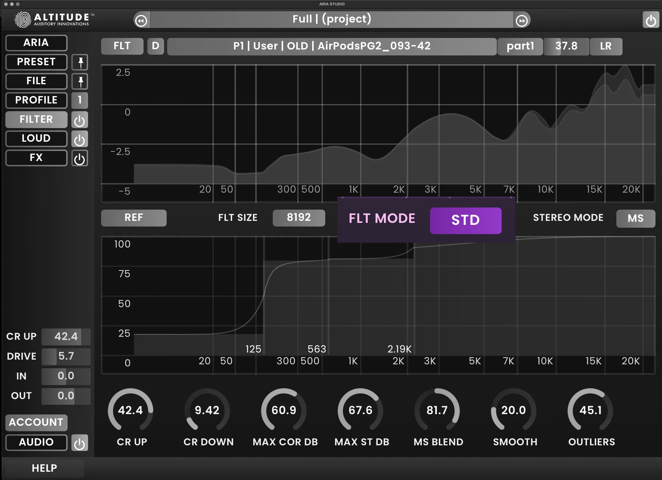 ARIA Studio's Standard and High Quality mode toggle